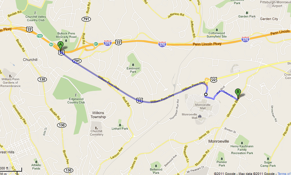 Google map with route line of above route